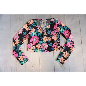 Art Class Girls Blooms Floral Side Tie LS Swimsuit Rash Guard Top - Size S,  NWT